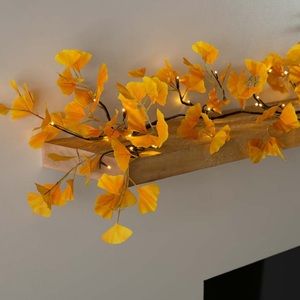 Indoor/ Outdoor Battery-Operated Lighted Ginkgo Garland - Yellow